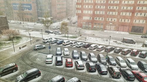 High angle view of cars on road in city