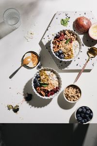 High angle view of breakfast served on table