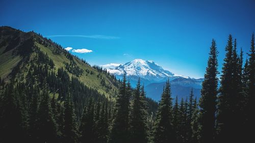 Scenic view of snowcapped mountains against cloudy sky