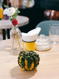 Close-up of ice cream in glass on table