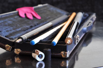 High angle view of pen on table