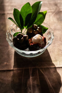 High angle view of food in bowl on table
