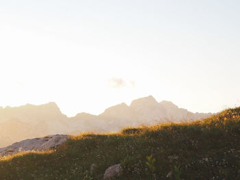 Scenic view of mountains against clear sky