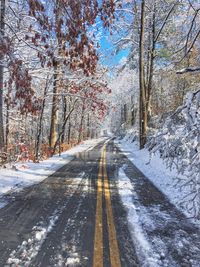 Road amidst bare trees during winter