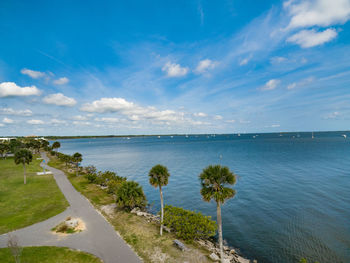 Scenic view of sea against blue sky