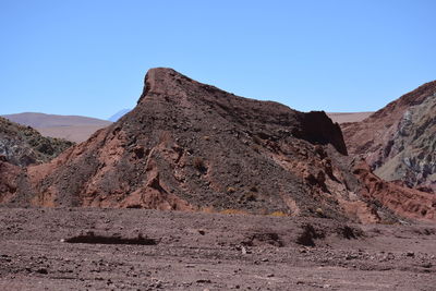 Scenic view of desert against clear blue sky