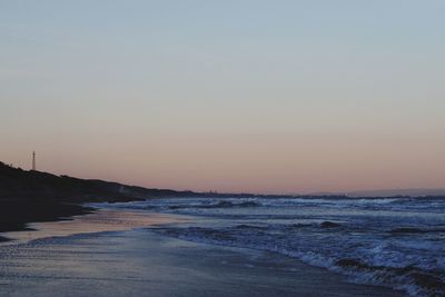 Scenic view of sea against clear sky during sunset