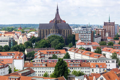 High angle view at the hanseatic city rostock, germany