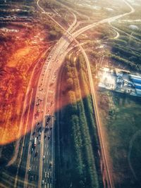 High angle view of road seen through car windshield