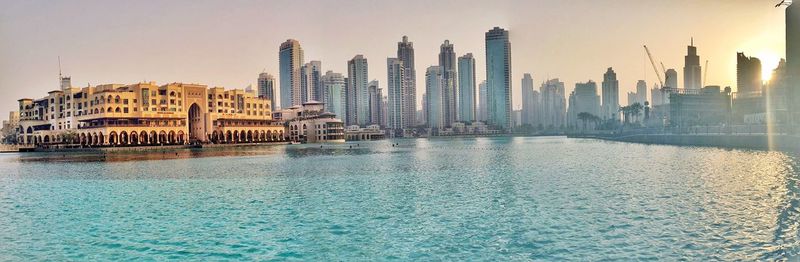 City skyline at dusk