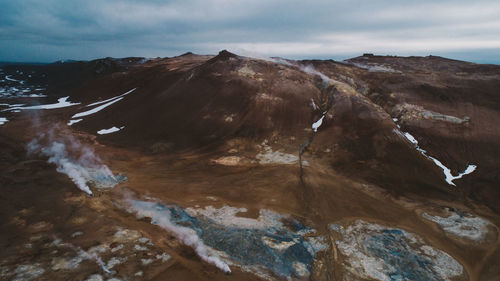 Scenic view of volcanic mountain against sky