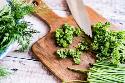 Close-up of vegetables on cutting board