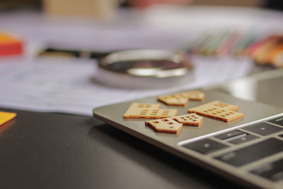 Close-up of computer keyboard on table