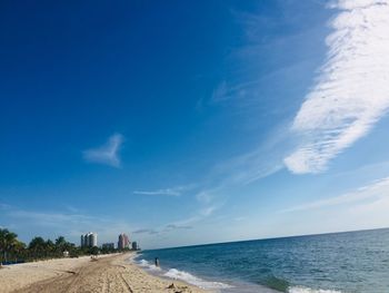 Scenic view of sea against blue sky