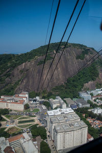 High angle view of town against clear sky