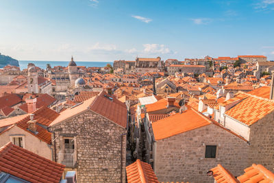 High angle view of buildings in city