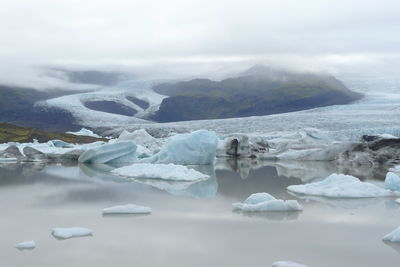 Frozen lake against sky