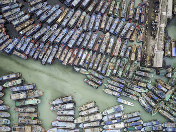 Full frame shot of boats moored in sea