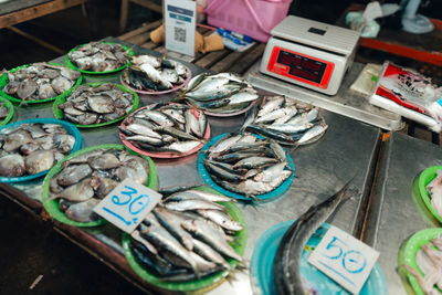 High angle view of food for sale