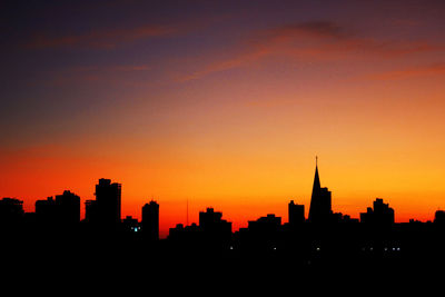 Silhouette of buildings at sunset