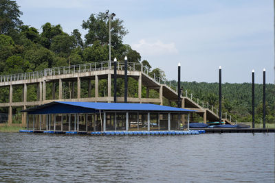 Side view of the jetty on the edge of the chini lake. selective focus points