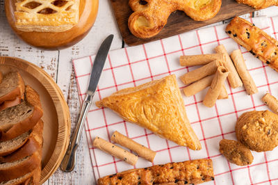 High angle view of bread in plate on table