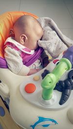 High angle view of cute baby boy