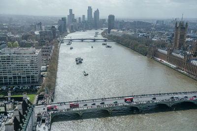 High angle view of buildings in city