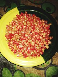 High angle view of fruits in bowl on table