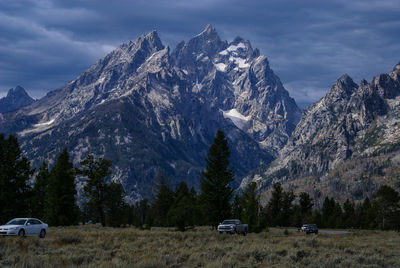 Scenic view of snowcapped mountains against sky