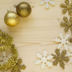 Directly above view of christmas decorations on table