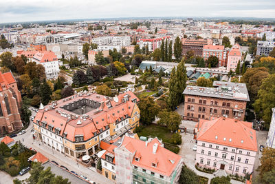 High angle view of buildings in city