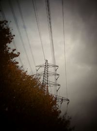 Low angle view of electricity pylon against sky