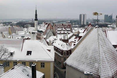 High angle view of townscape against sky