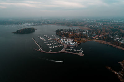 High angle view of ship in sea