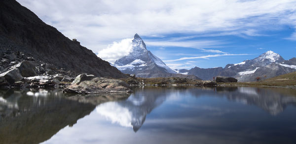 Scenic view of snowcapped mountains against sky