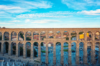 Ancient roman aqueduct in the city of segovia in spain