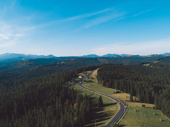 High angle view of road amidst plants against sky