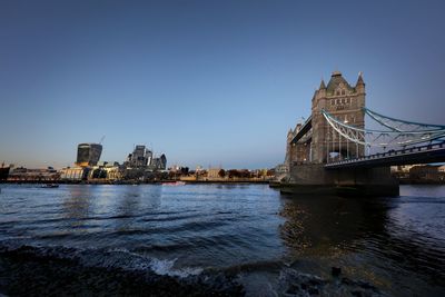 Golden gate bridge over river against sky in city