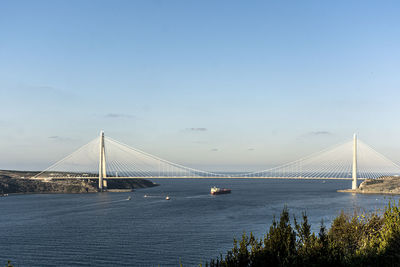 Suspension bridge over river