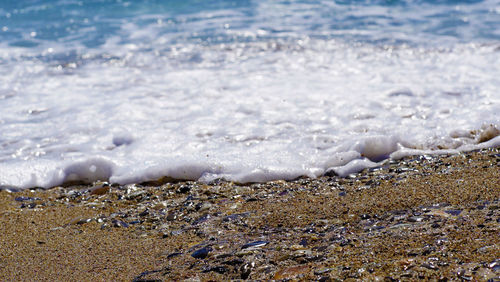 Close-up of snow on beach