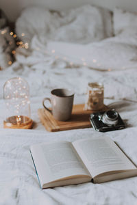 High angle view of coffee cup on table