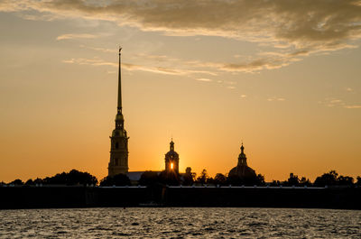 View of building against sky during sunset. st. petersburg. peter and paul fortress at sunset.