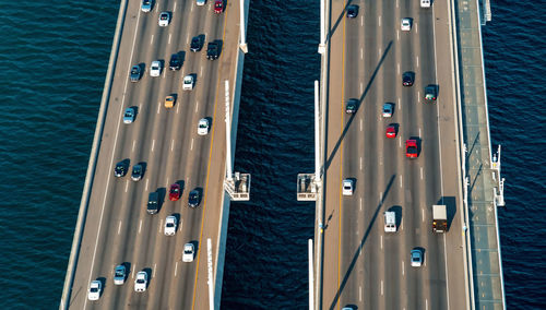 Aerial view of bridge over sea