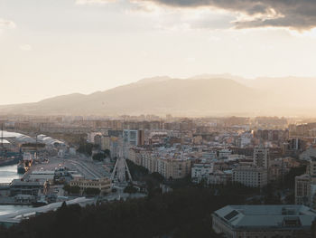 High angle shot of townscape against sky