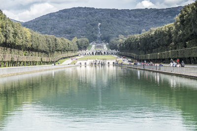 The beautiful garden of the reggia of caserta with many fountains