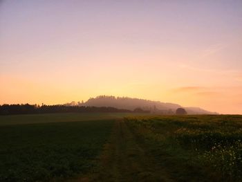 Scenic view of field against sky during sunset