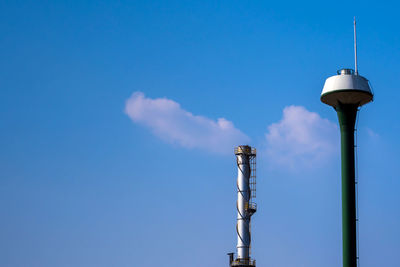 Factory chimney and the water tower tank on blue sky