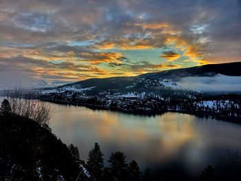 Scenic view of lake against sky during sunrise