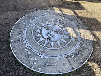 High angle view of manhole on street